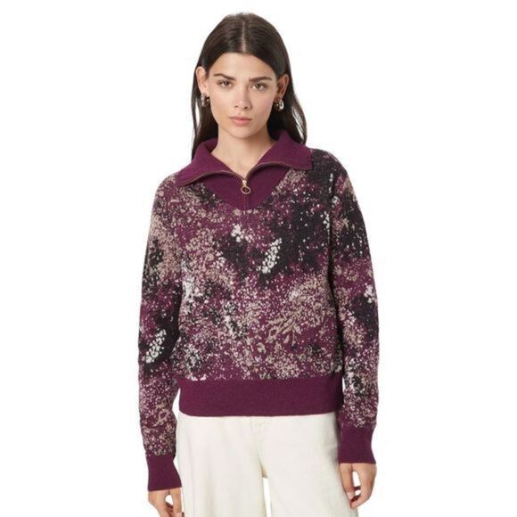 NEW Scotch & Soda Half-Zip Jacquard Sweater Wool & Alpaca Purple Size MEDIUM - Picture 1 of 8
